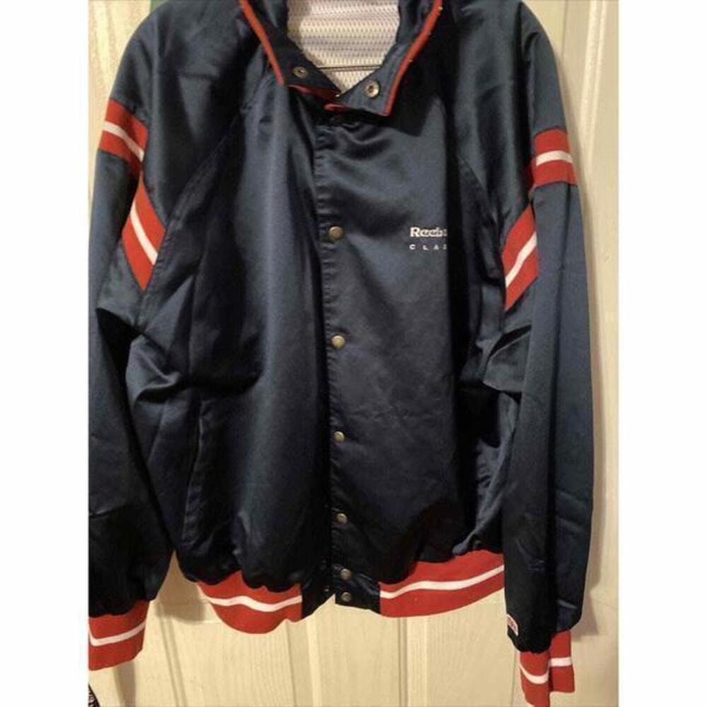 Vintage Reebok Polyester‎ Bomber Jacket Men’s Size L Navy Blue
